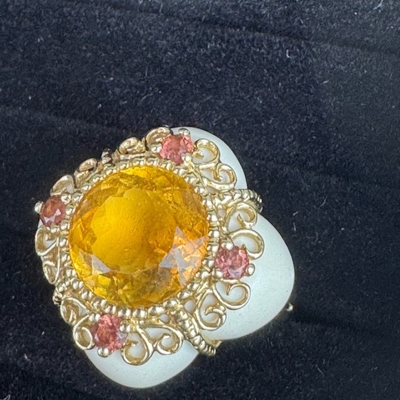Designer Citrine, Garnet, Porcelain Ring, 14K FP SIZE 6.5 – GORGEOUS - Picture 5 of 13